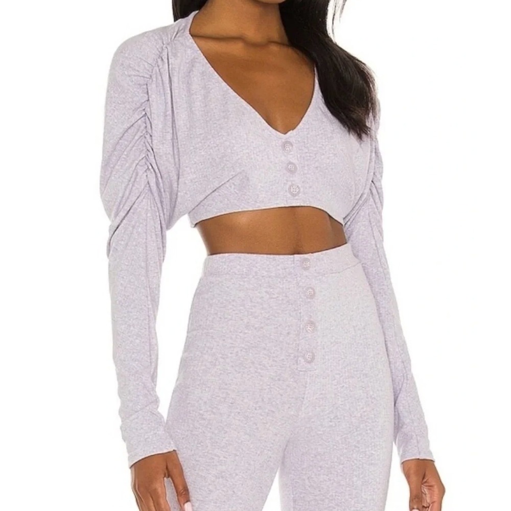 Majorelle Priscilla Cropped Top Ribbed Ruched Long Sleeves Dusty Lilac Womens S‎